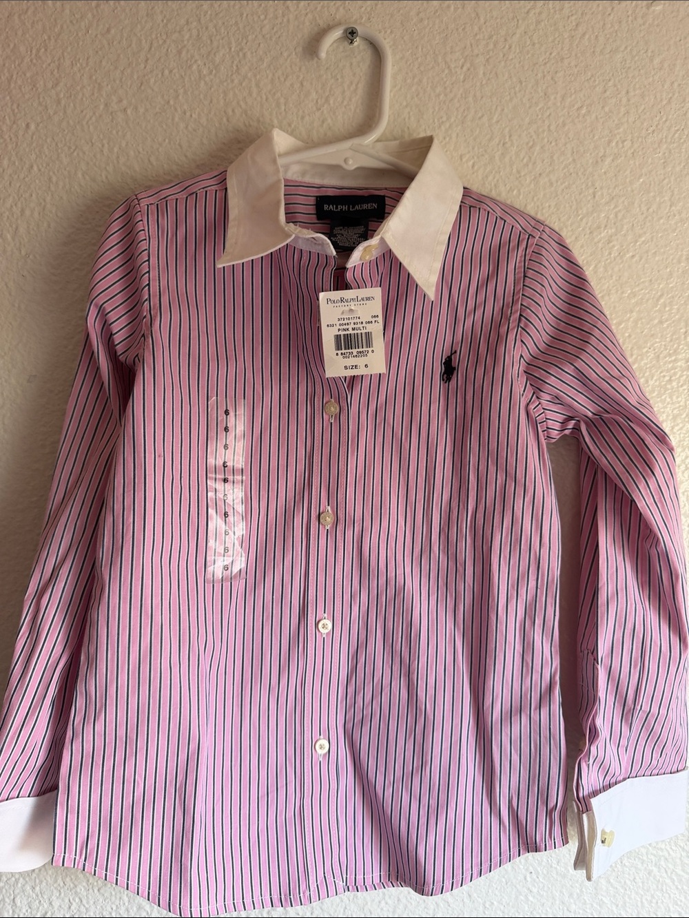 Ralph Lauren Pink Striped Cotton Dress Shirt for Kids size 6